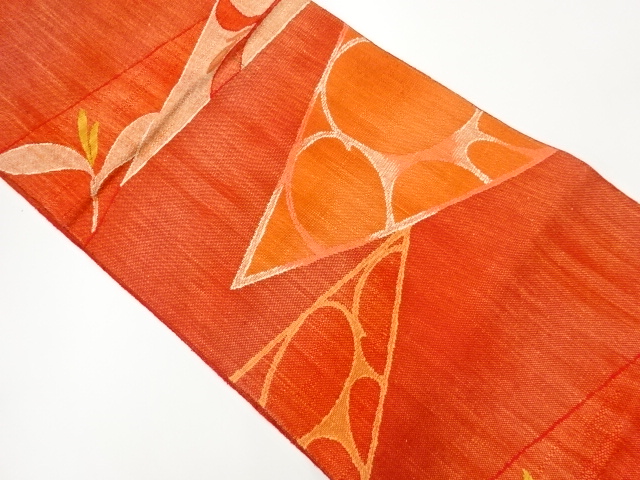 手織り真綿紬斜線に抽象模様織出し名古屋帯